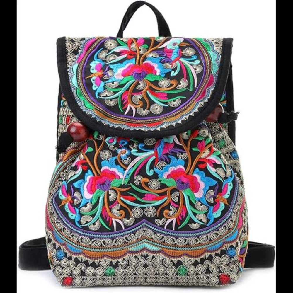 Vintage Embroidered Women Backpack Ethnic Travel Handbag Shoulder Bag - Picture 7 of 7